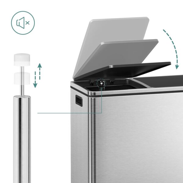 SONGMICS Cos de gunoi din inox cu 2 compartimente colectare selectiva, cu galeti interioare, 2x30litri, argintiu - imagine 5