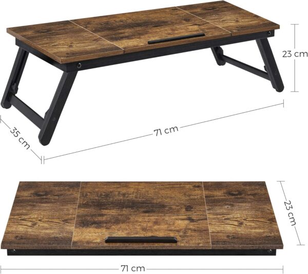 SONGMICS Masa de pat pentru laptop, plabila si reglabila, 71x35x23 cm, maro - imagine 5