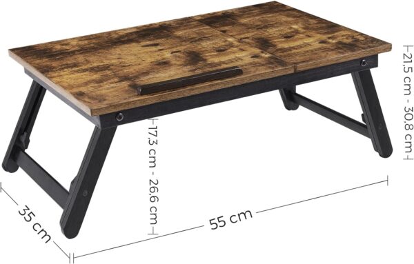 SONGMICS Masa de pat pentru laptop, plabila si reglabila, 55x35x23 cm, maro - imagine 5