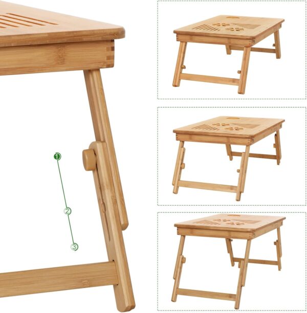 SONGMICS Masa de pat pentru laptop, plabila si reglabila, bambus, 55x35x29 cm, maro - imagine 5