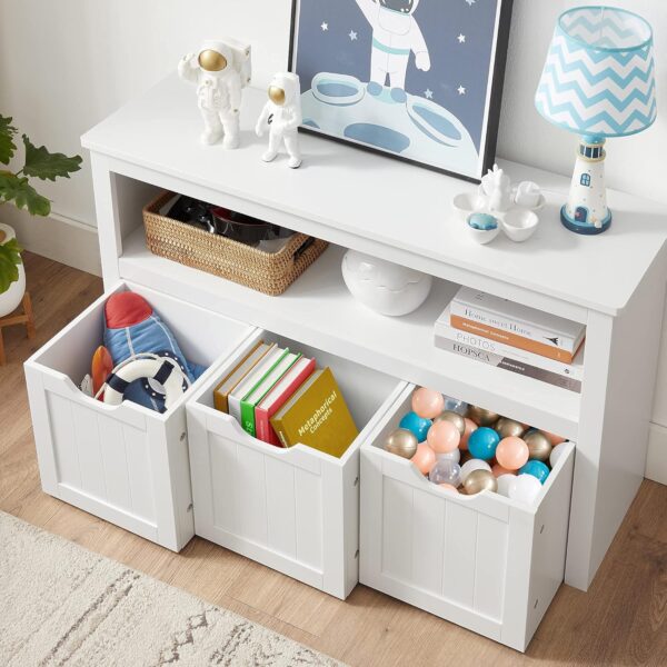VASAGLE Comoda cu spatiu depozitare jucarii, 3 dulapuri mobile, 102x30x60 cm, alb - imagine 5