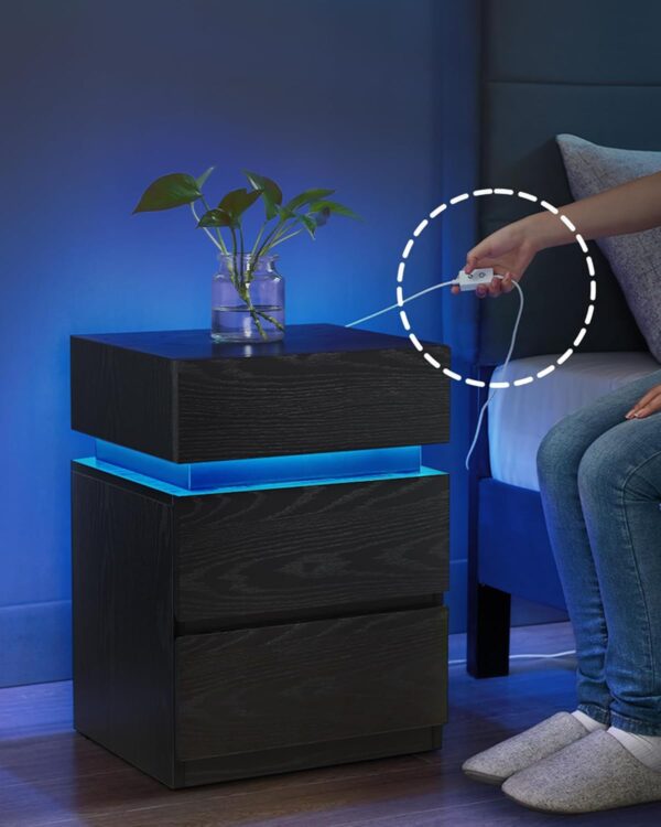 VASAGLE Noptiera din MDF cu iluminare LED, culori si intensitate reglabile, 35x40x55cm, negru - imagine 5