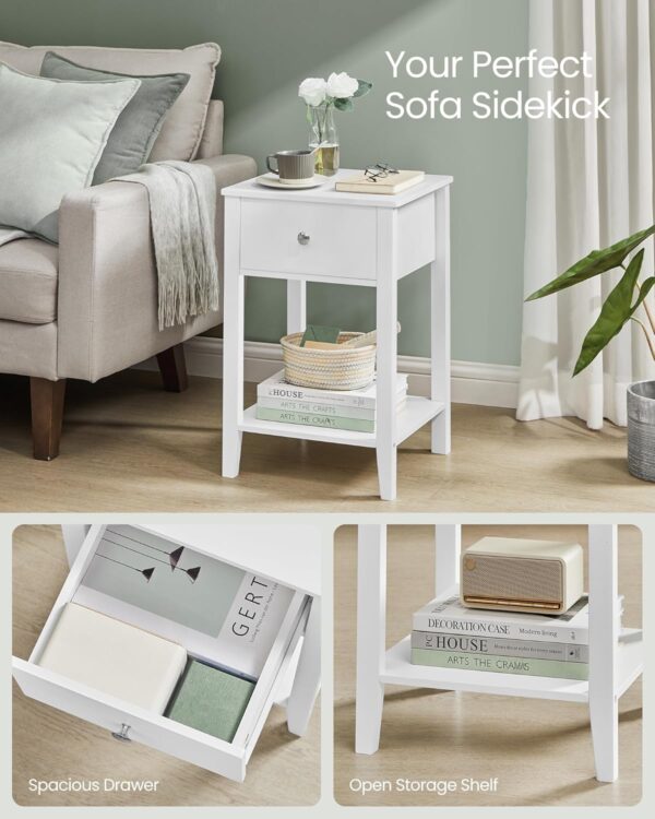 VASAGLE Set de 2 noptiere din bambus, cu sertare, 35x40x60 cm, alb - imagine 5