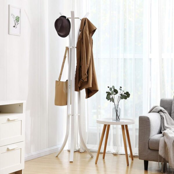 SONGMICS Cuier metalic 176x50x50 cm, cu 9 carlige, otel vopsit si plastic ABS, alb - imagine 5