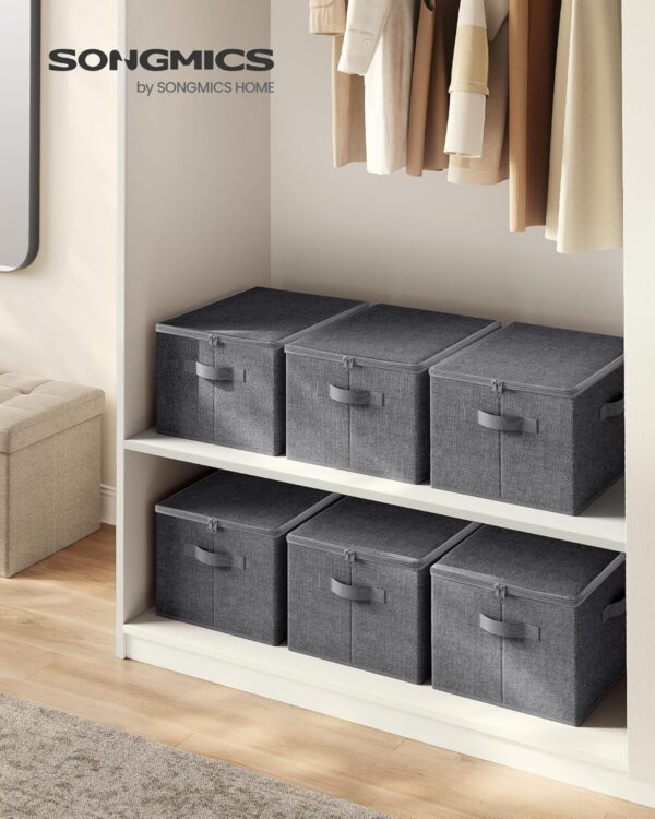 SONGMICS Set 3 cutii de depozitare pliabile, organizatoare pentru dulap, textil, 40x30x25 cm, gri - imagine 5