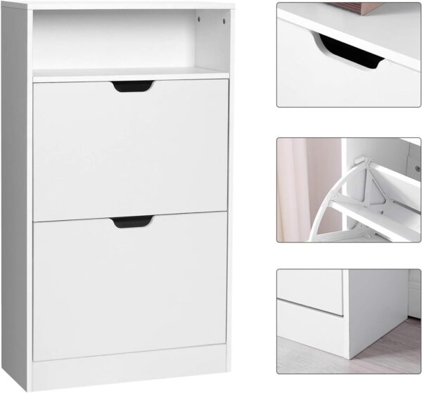 VASAGLE Dulap pantofi cu 3 usi rabatabile, pentru 8-12 perechi, 60x24x102 cm, alb - imagine 6