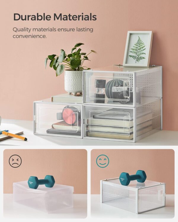 SONGMICS Cutii de pantofi, set de 12 organizatoare stivuibile, structura rezistenta ABS, 34x23x14 cm, transparent - imagine 6