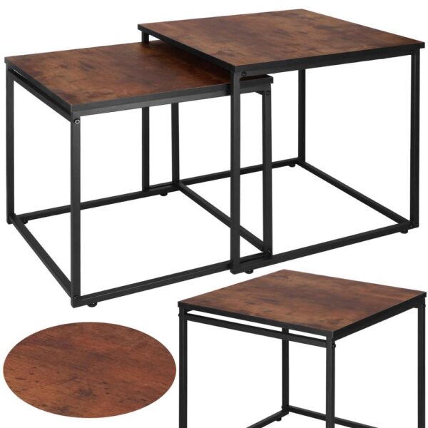 Set 2 mese pentru cafea, cadru otel, stil industrial, 50x50x52 cm si 45x45x47 cm, maro - imagine 7