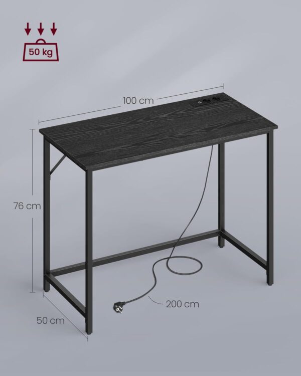 VASAGLE Birou cu iluminare LED, priza incorporata, 2 USB, 50x100x76 cm, negru - imagine 4