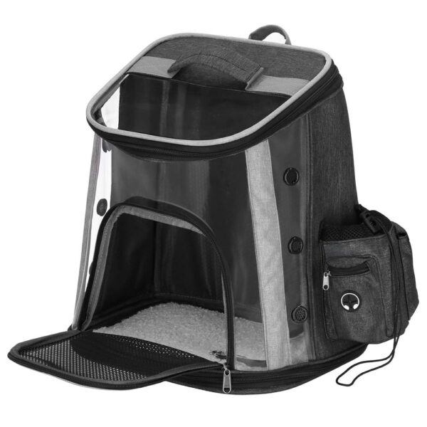 Rucsac transport animale talie mica-medie, maxim 15 kg, buzunare laterale, 38x34x26 cm, negru - imagine 6