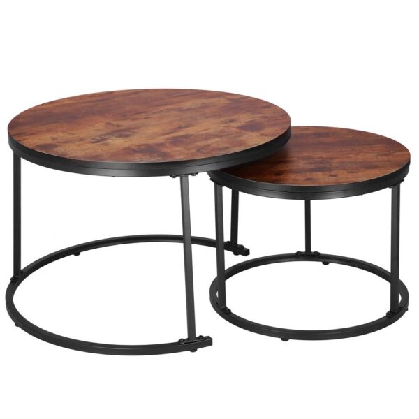 Set 2 mese pentru cafea suprapozabile, cadru otel, 70x70x47 cm si 50x50x40 cm, maro - imagine 7