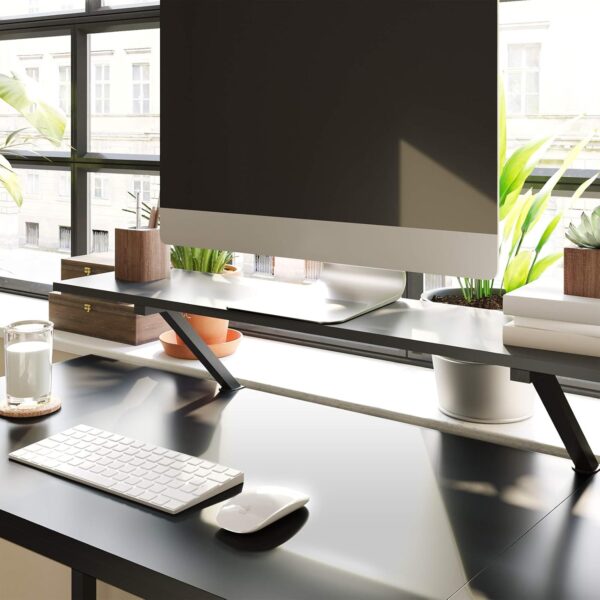 VASAGLE Birou in forma de L cu suport pentru monitor, cadru metalic, 140x130x76cm, negru - imagine 6