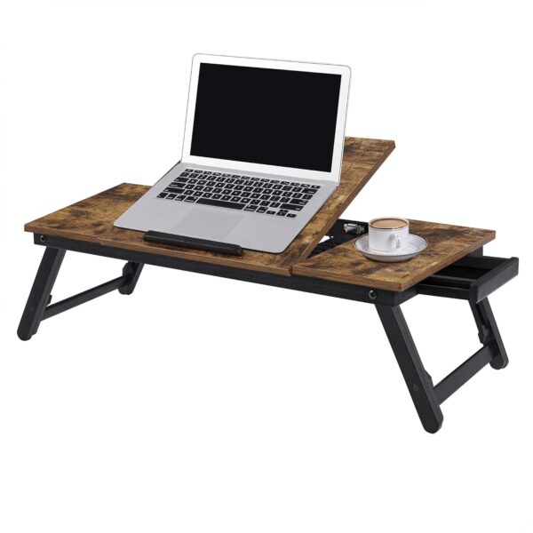 SONGMICS Masa de pat pentru laptop, plabila si reglabila, 71x35x23 cm, maro - imagine 6
