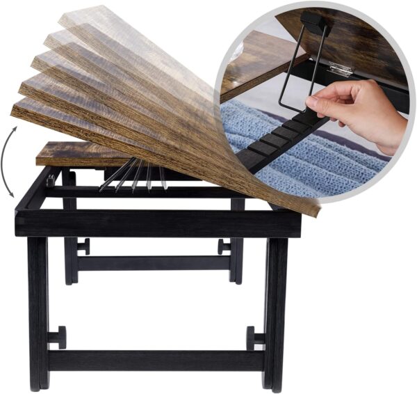 SONGMICS Masa de pat pentru laptop, plabila si reglabila, 55x35x23 cm, maro - imagine 6