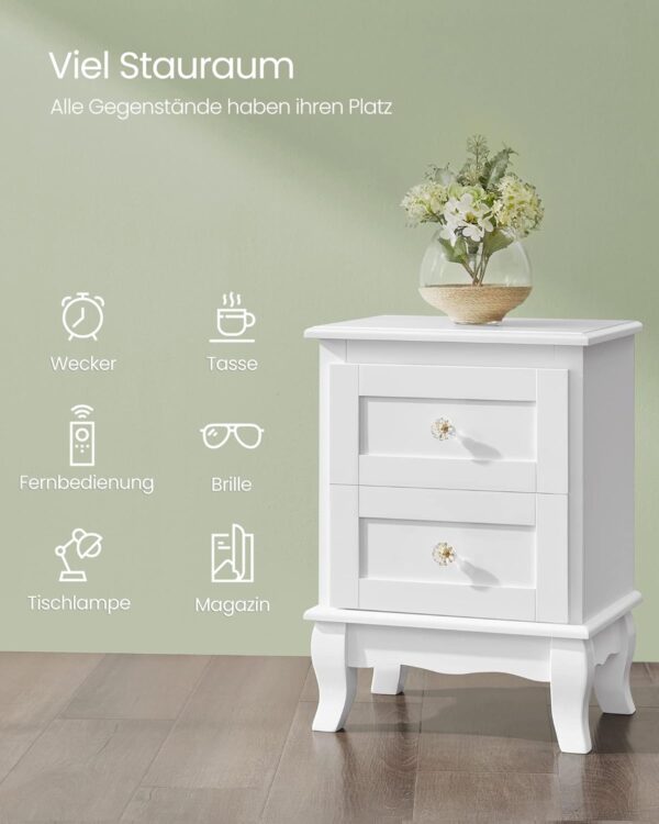 VASAGLE Set de 2 noptiere din MDF, cu sertare, 39x31x53 cm, alb - imagine 6
