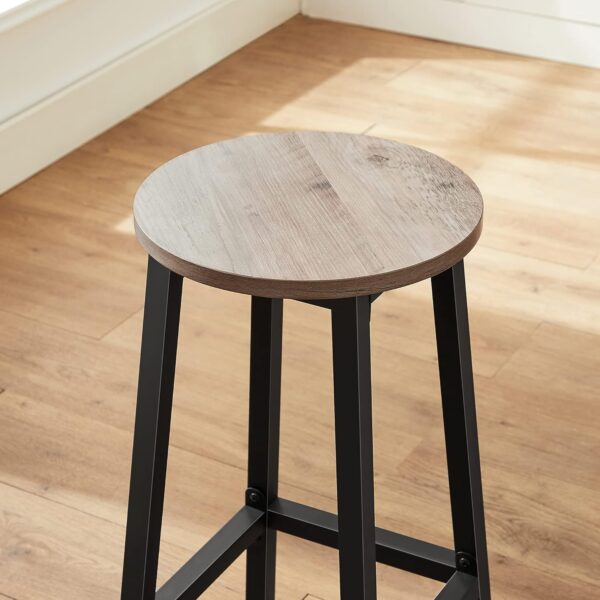 VASAGLE Set 2 scaune bar inalte, sezut rotund, cadru din otel, inaltime 65 cm, stil industrial, gri - imagine 6