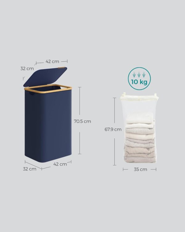 SONGMICS Cos de rufe textil, pliabil, compartiment detasabil, 90L, 42x32x71 cm, albastru - imagine 6