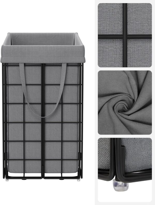 SONGMICS Cos de rufe pliabil cu cadru metalic, sac detasabil si lavabil, 90L, 48x33x58cm, negru si gri - imagine 6