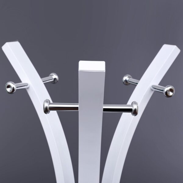 SONGMICS Cuier metalic 176x50x50 cm, cu 9 carlige, otel vopsit si plastic ABS, alb - imagine 6