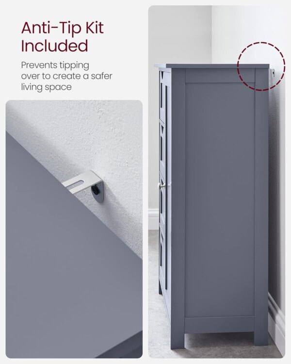 VASAGLE Dulap de baie, din MDF, cu 4 sertare, raft reglabil, 30x55x82 cm, gri - imagine 7