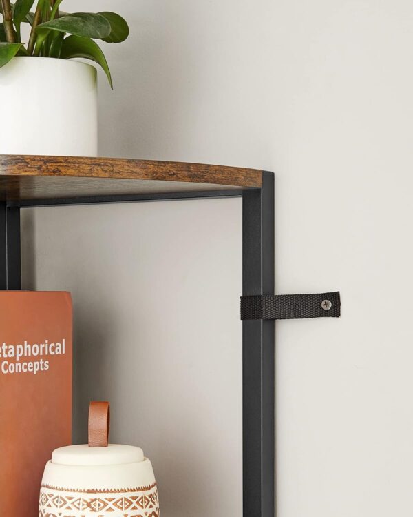 VASAGLE Biblioteca de colt cu 5 etaje, cadru metalic, stil industrial, 30x30x160 cm, maro rustic - imagine 7