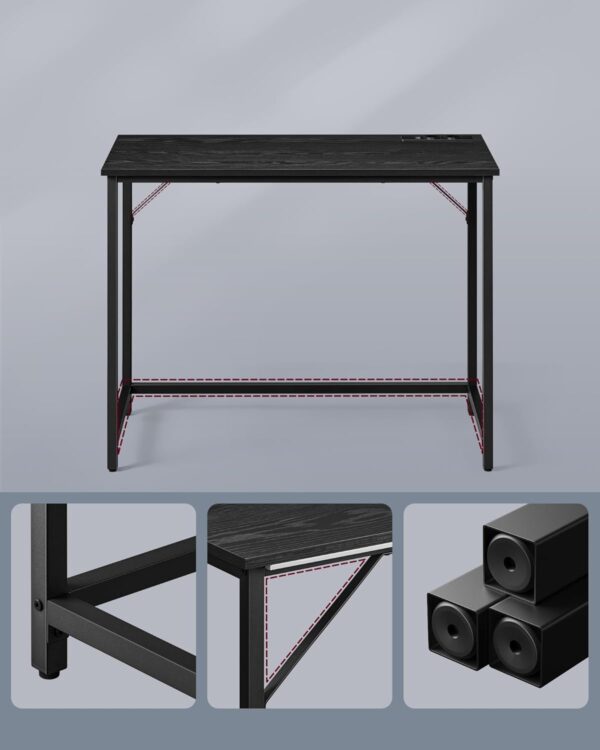 VASAGLE Birou cu iluminare LED, priza incorporata, 2 USB, 50x100x76 cm, negru - imagine 5