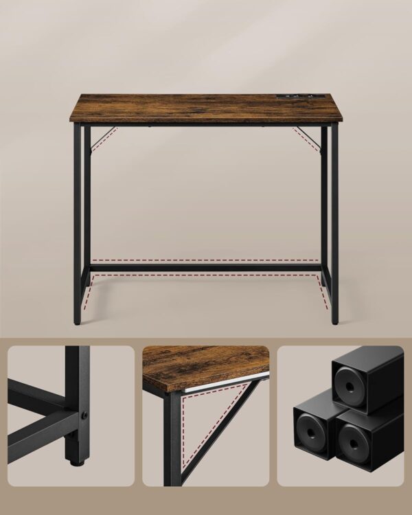 VASAGLE Birou cu iluminare LED, priza incorporata, 2 USB, 50x100x76 cm, maro rustic - imagine 6