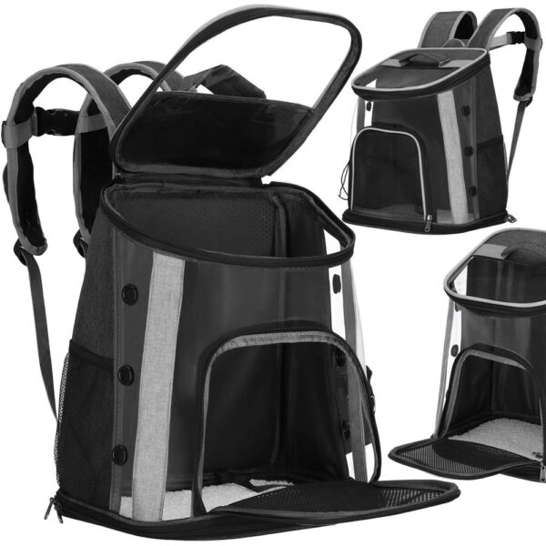 Rucsac transport animale talie mica-medie, maxim 15 kg, buzunare laterale, 38x34x26 cm, negru - imagine 7