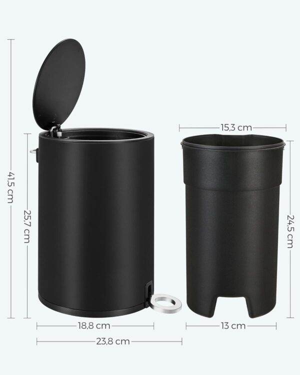 SONGMICS Cos de gunoi pentru baie, cu pedala si soft-close, 3 litri, negru - imagine 7