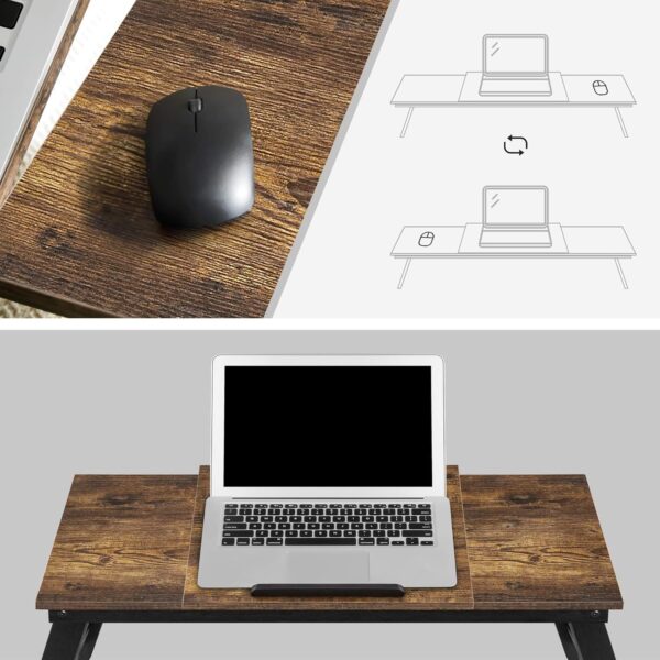 SONGMICS Masa de pat pentru laptop, plabila si reglabila, 71x35x23 cm, maro - imagine 7
