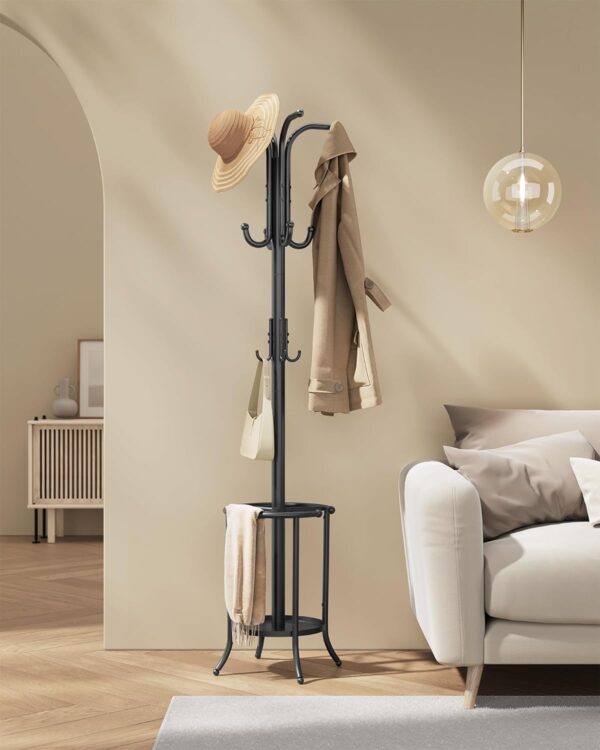 SONGMICS Cuier pentru haine, cu suport de umbrele, 12 agatatori, 175 cm, negru - imagine 7