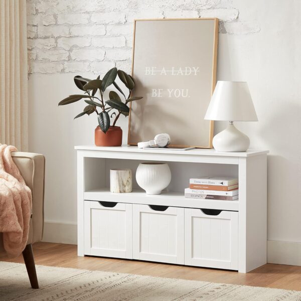 VASAGLE Comoda cu spatiu depozitare jucarii, 3 dulapuri mobile, 102x30x60 cm, alb - imagine 7