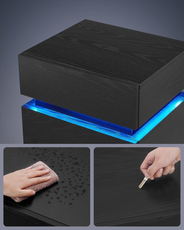 VASAGLE Noptiera din MDF cu iluminare LED, culori si intensitate reglabile, 35x40x55cm, negru - imagine 7