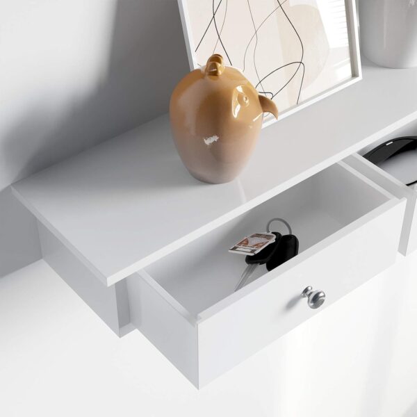 SONGMICS Raft de perete plutitor cu 3 sertare, din MDF lucios, 80x15x10 cm, alb - imagine 8