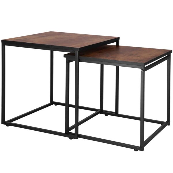 Set 2 mese pentru cafea, cadru otel, stil industrial, 50x50x52 cm si 45x45x47 cm, maro - imagine 8