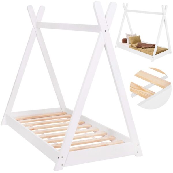 Pat din lemn pentru copii, model TeePee, somiera inclusa, 61x146x130 cm, alb - imagine 9