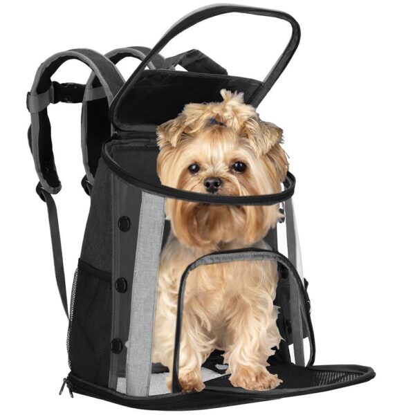 Rucsac transport animale talie mica-medie, maxim 15 kg, buzunare laterale, 38x34x26 cm, negru - imagine 8