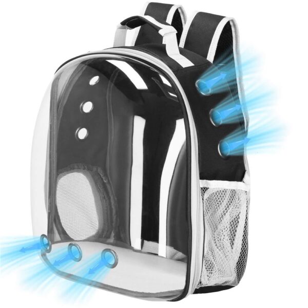 Rucsac transport animale talie mica-medie, maxim 12 kg, hublou panoramic transparent, buzunare laterale, gri - imagine 8