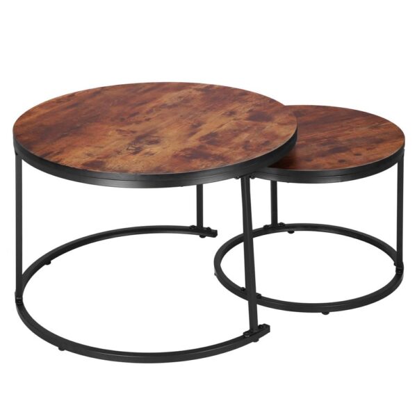 Set 2 mese pentru cafea suprapozabile, cadru otel, 70x70x47 cm si 50x50x40 cm, maro - imagine 9