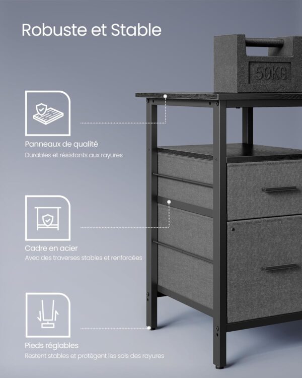 VASAGLE Birou in forma de L, suport monitor, raft si 2 sertare, 4 prize si 2 USB, 120x150x76 cm, negru - imagine 8