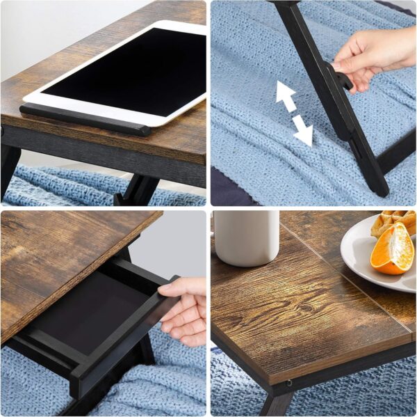 SONGMICS Masa de pat pentru laptop, plabila si reglabila, 71x35x23 cm, maro - imagine 8