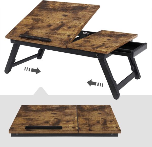 SONGMICS Masa de pat pentru laptop, plabila si reglabila, 55x35x23 cm, maro - imagine 8