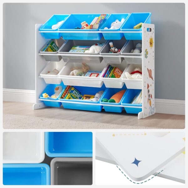 SONGMICS Raft de depozitare jucarii, 16 cutii detasabile din plastic, 89x27x106cm, alb - imagine 8