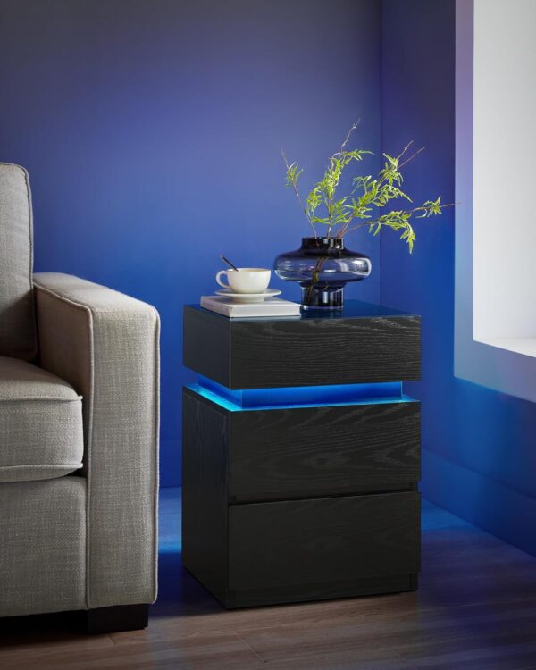 VASAGLE Noptiera din MDF cu iluminare LED, culori si intensitate reglabile, 35x40x55cm, negru - imagine 8