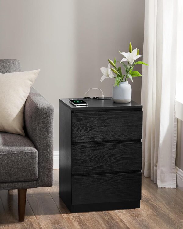 VASAGLE Set de 2 noptiere, cu sertare, 2 prize si 2 USB, 35x40x59 cm, negru - imagine 8