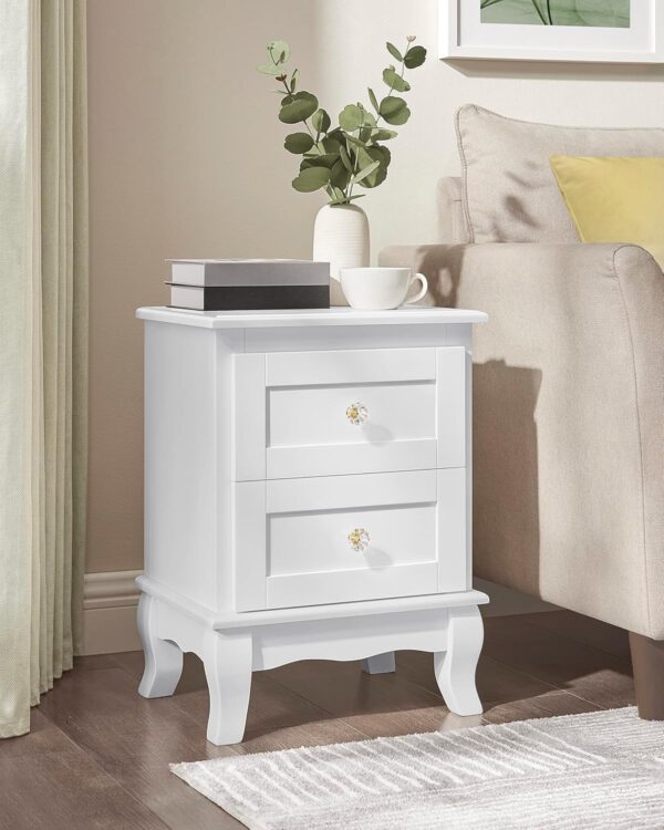 VASAGLE Set de 2 noptiere din MDF, cu sertare, 39x31x53 cm, alb - imagine 8