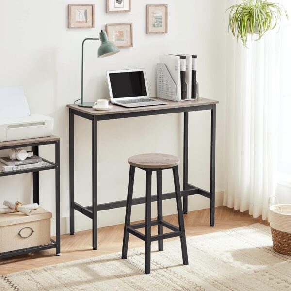 VASAGLE Set 2 scaune bar inalte, sezut rotund, cadru din otel, inaltime 65 cm, stil industrial, gri - imagine 8