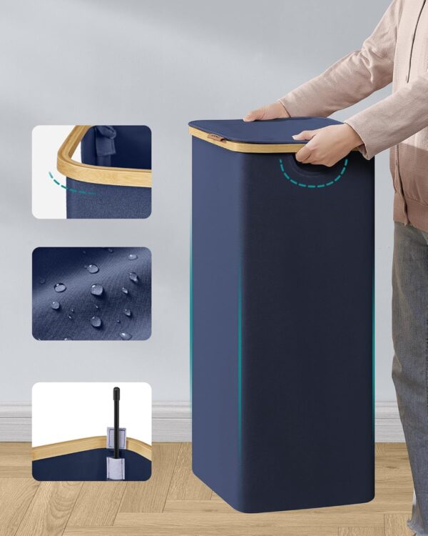 SONGMICS Cos de rufe textil, pliabil, compartiment detasabil, 90L, 42x32x71 cm, albastru - imagine 8