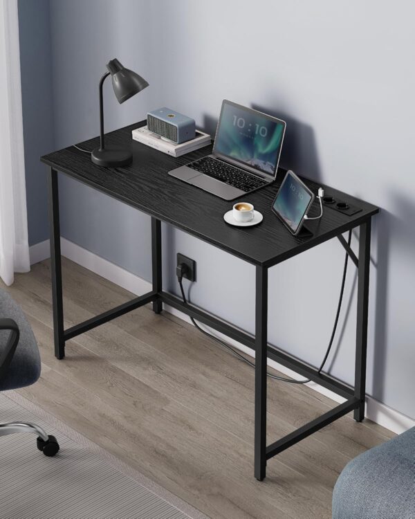 VASAGLE Birou cu iluminare LED, priza incorporata, 2 USB, 50x100x76 cm, negru - imagine 6