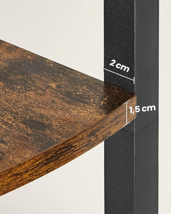VASAGLE Biblioteca de colt cu 5 etaje, cadru metalic, stil industrial, 30x30x160 cm, maro rustic - imagine 8